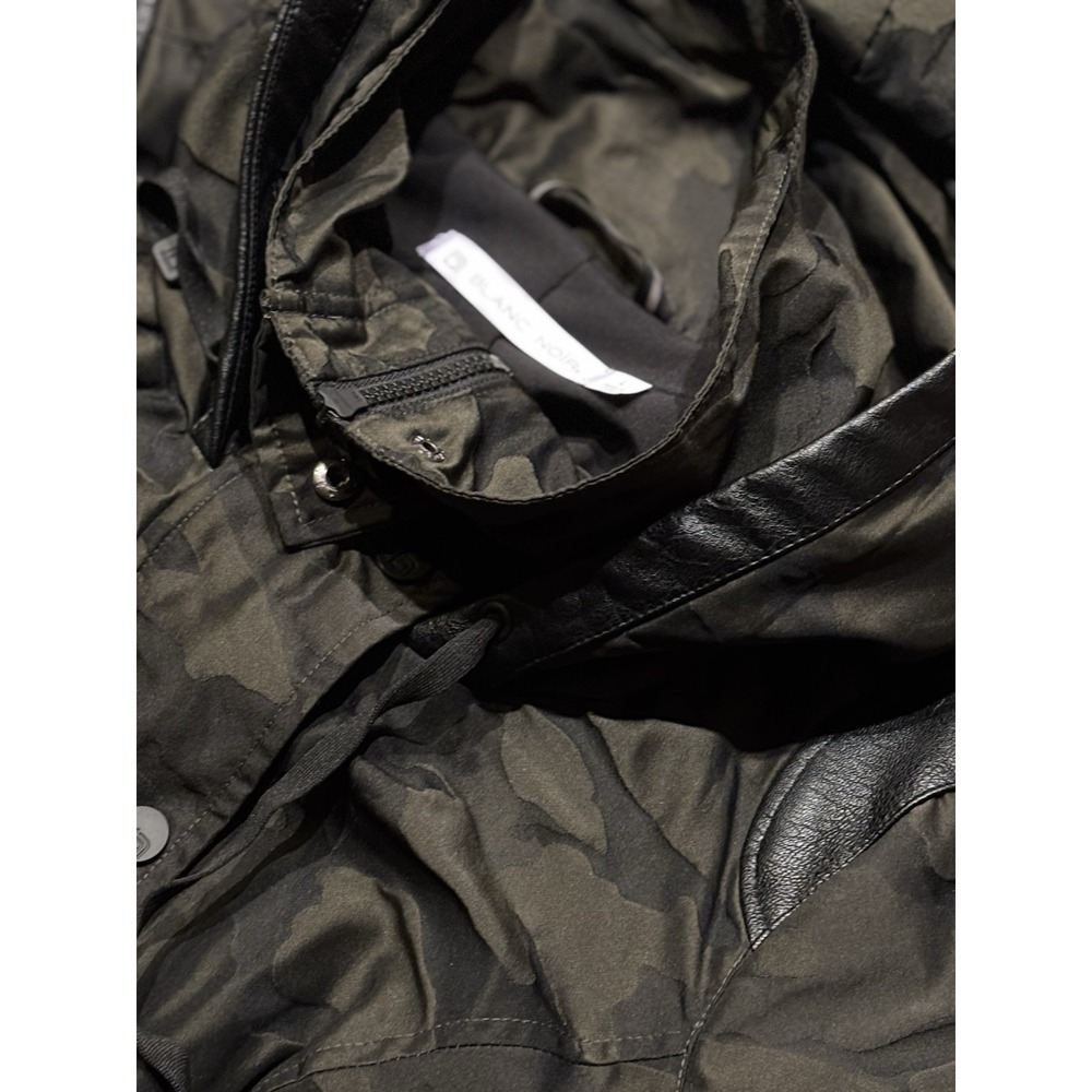 Blanc Noir Camo-Print Hooded Anorak Jacket Large Leather Detail Adjustable Parka - Picture 4 of 7